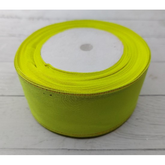 ОПТ Лента атласная с люрексом 4 см*25 ярдов цв. люминесцентный желтый